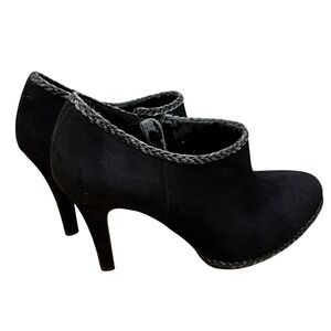 Antonio Melani Ankle Booties Dante Black Suede Size 8 Heeled Boots Braided Trim